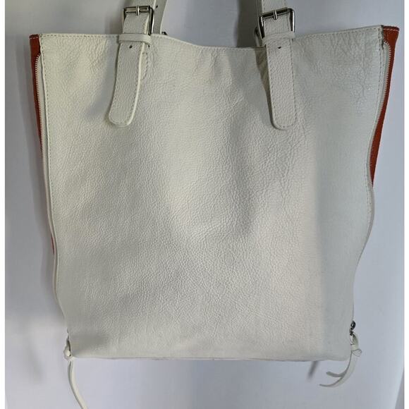 Maurizio Taiuti Large White/Orange Leather Satchel Tote Expandable Handbag Italy - Picture 3 of 14